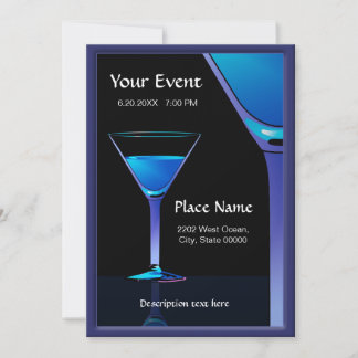 Dramático Blue Martini Cocktails Invitación