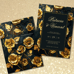 Dramáticos Rosas de oro en invitación a la boda ne