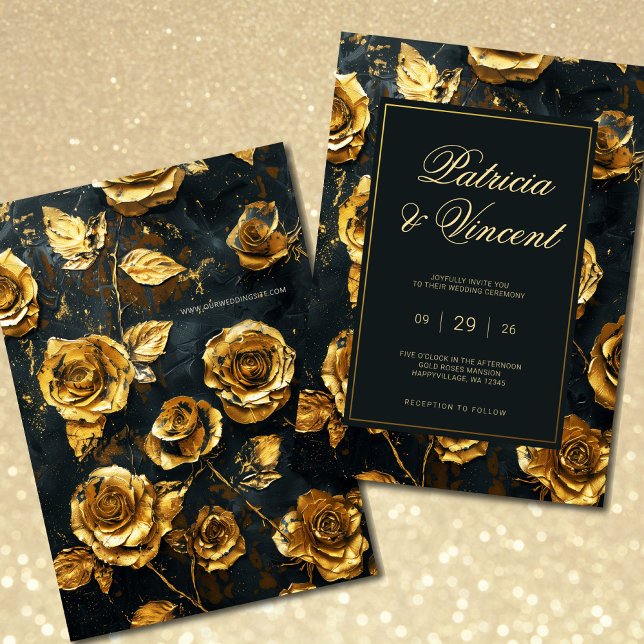 Dramáticos Rosas de oro en invitación a la boda ne (Subido por el creador)