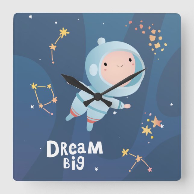 Dream Big Boy Astronauta reloj de pared acrílico (Anverso)