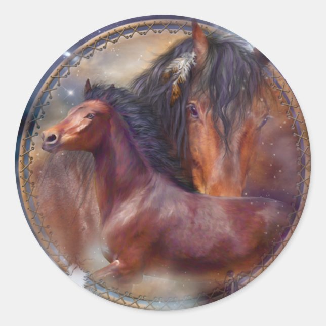 Dream Catcher - Pegatina de arte de los caballos e (Anverso)