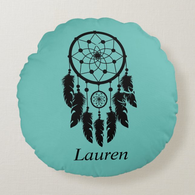 Dream Catcher, Turquesa, Almohada redonda (Anverso)
