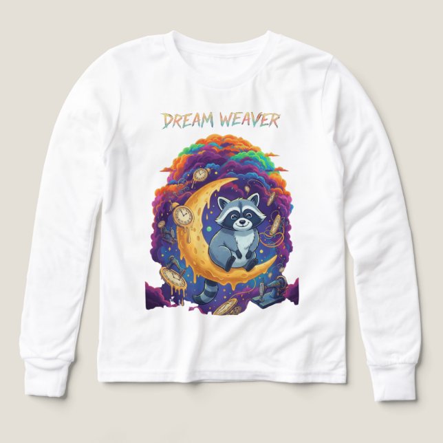 Dream Weaver: Whimsical Raccoon Moon Art T-Shirt (Diseño frontal)