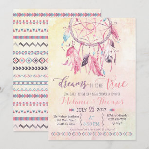 Dreamcatcher Boho Bridal Shower Tribal Invitación