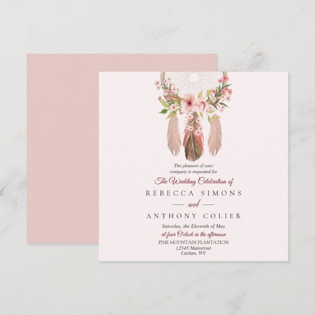 Dreamcatcher | Invitación simple de matrimonio cua (Anverso / Reverso)