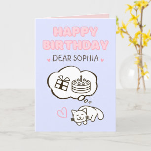 Dreaming Cat&Cake&Gift Tarjeta de cumpleaños feliz
