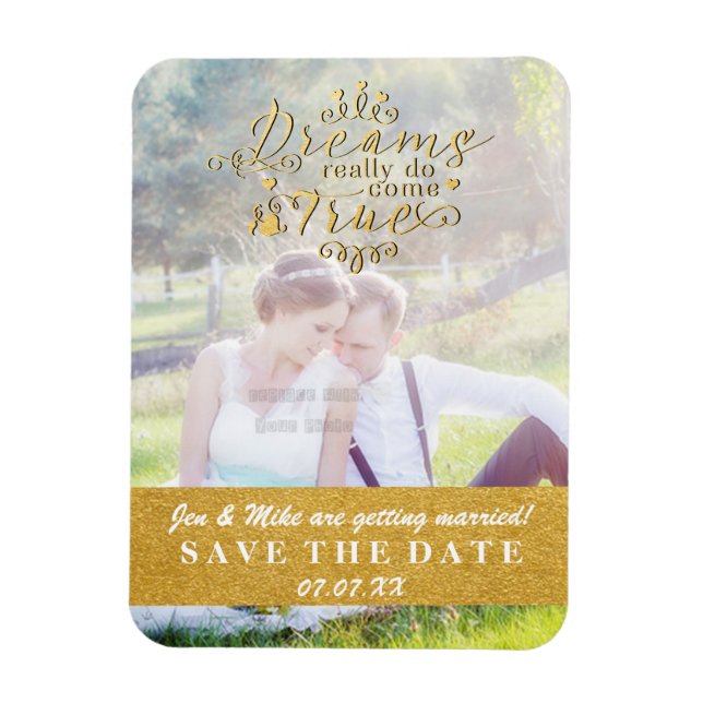 DREAMS COME TRUE Gold Save the Date Foto Imán (Vertical)