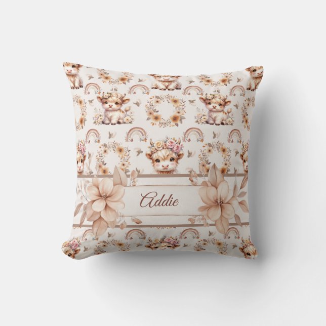 Dreamy Boho Highland Cow Nursery Cojín decorativo (Anverso)