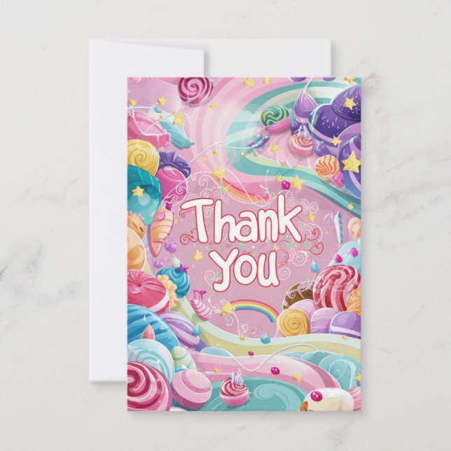 Dreamy Bonito Candyland tarjeta de agradecimiento (Anverso)