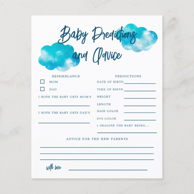 Dreamy Cloud Boy Predicciones para bebés y tarjeta (Anverso)