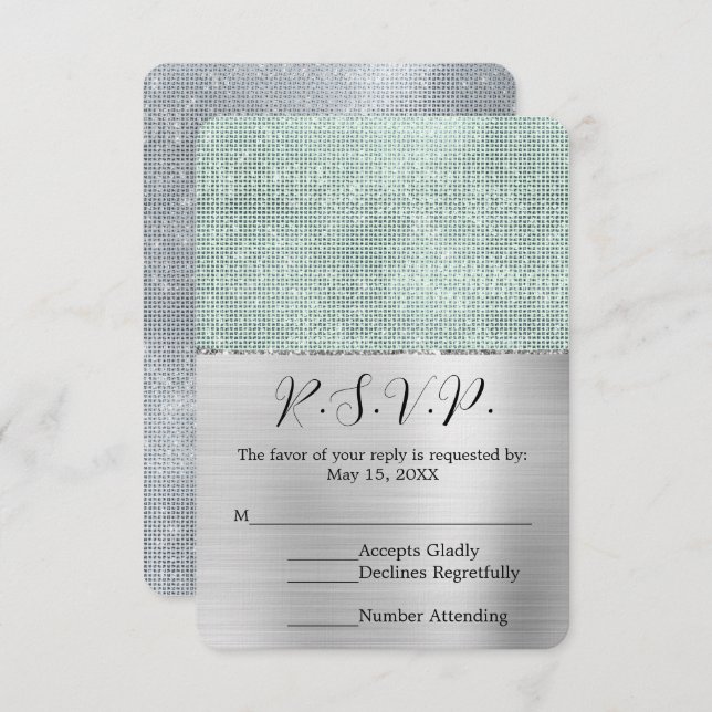 Dreamy Glitzy Silver Mint Sparkle Wedding RSVP (Anverso / Reverso)
