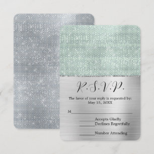 Dreamy Glitzy Silver Mint Sparkle Wedding RSVP