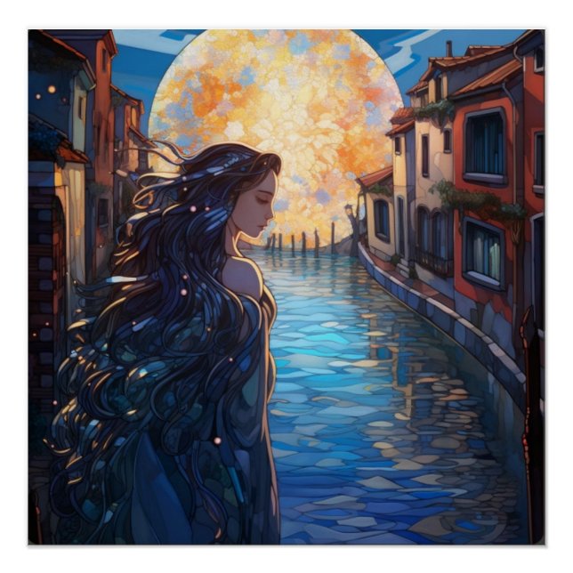Dreamy Moonlit Canal – Glossy Art Poster (Anverso)