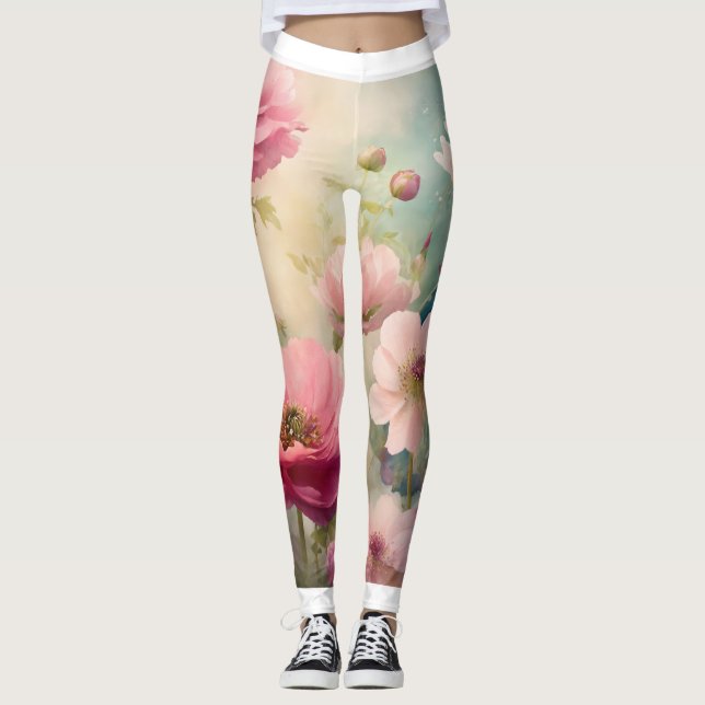 "Dreamy Pastel Fairytale Floral Leggings (Anverso)