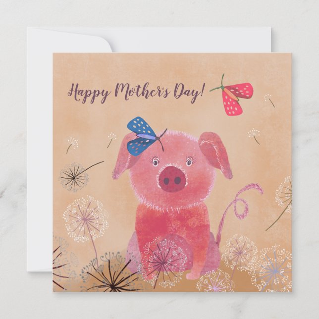 Dreamy Pig Flat Square Tarjeta del día de la madre (Anverso)