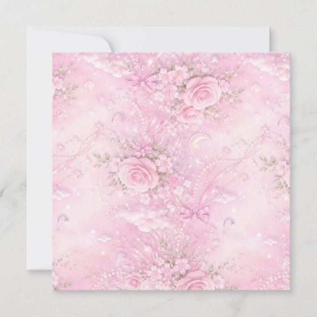 Dreamy Pink Rose Floral Pearls Bows Sparkle Pastel (Anverso)