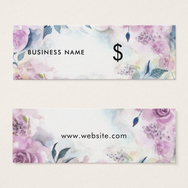 Dreamy Purple Rosas Floral Watercolor Price Etique (Anverso y reverso)