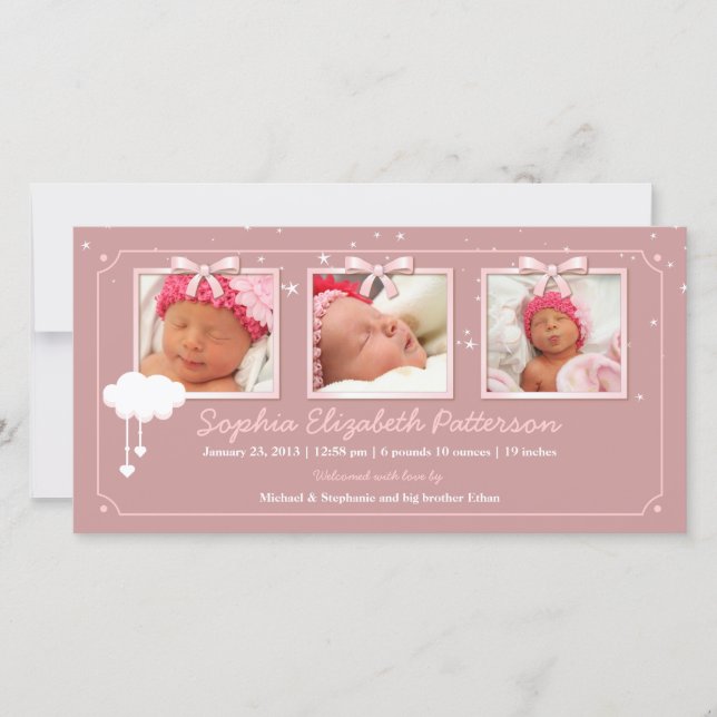 Dreamy Stars Tres Bebés De Fotos Anuncio De Nacimi (Anverso)