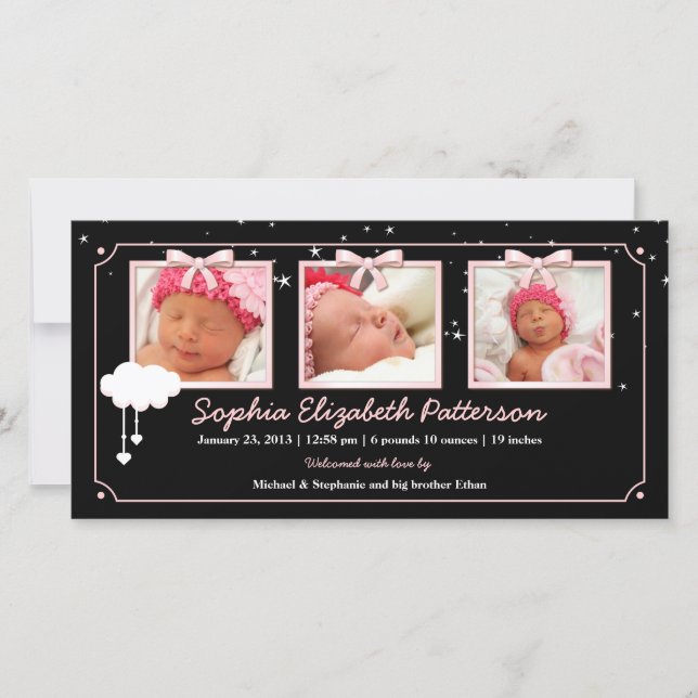 Dreamy Stars Tres Bebés De Fotos Anuncio De Nacimi (Anverso)