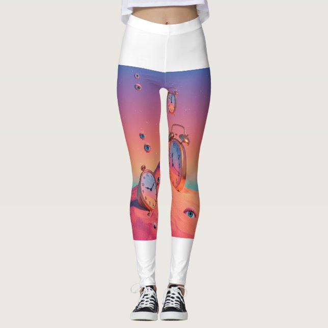 Dreamy Surreal Desert Clocks Leggings ⏰ 👁️ (Anverso)