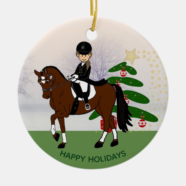 Dressage Horse Rider AÑADIR FOTO Xmas Decoración (Frente)