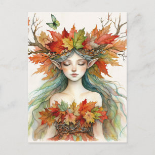 Dríada en Postal Fairy-core de Otoño