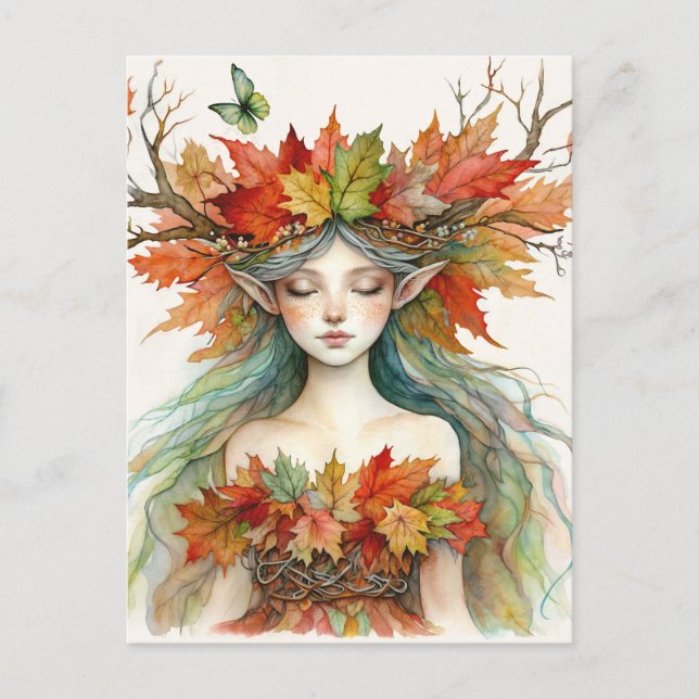 Dríada en Postal Fairy-core de Otoño (Anverso)