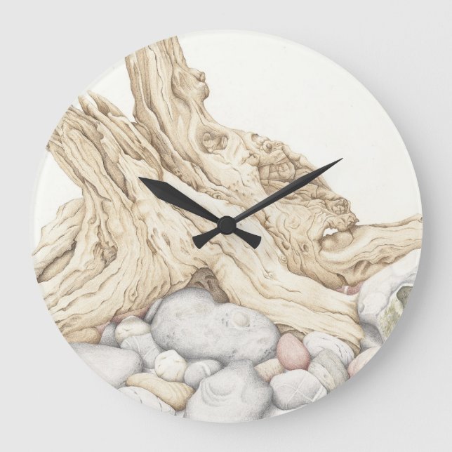Driftwood y guijarros en reloj de pared coloreado (Anverso)