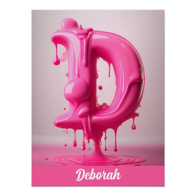 Dripping Pink Letter D - Customizable Name Poster  (Anverso)