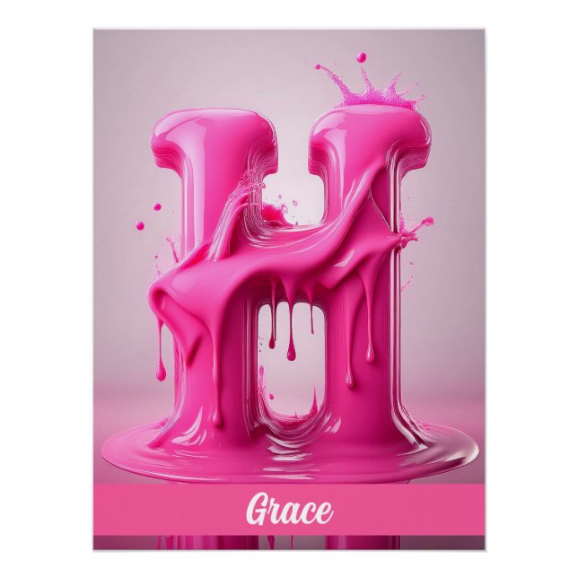 Dripping Pink Letter H - Customizable Name Poster  (Anverso)