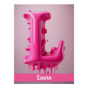 Dripping Pink Letter L - Customizable Name Poster 