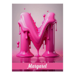 Dripping Pink Letter M - Customizable Name Poster