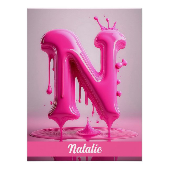 Dripping Pink Letter N - Customizable Name Poster  (Anverso)