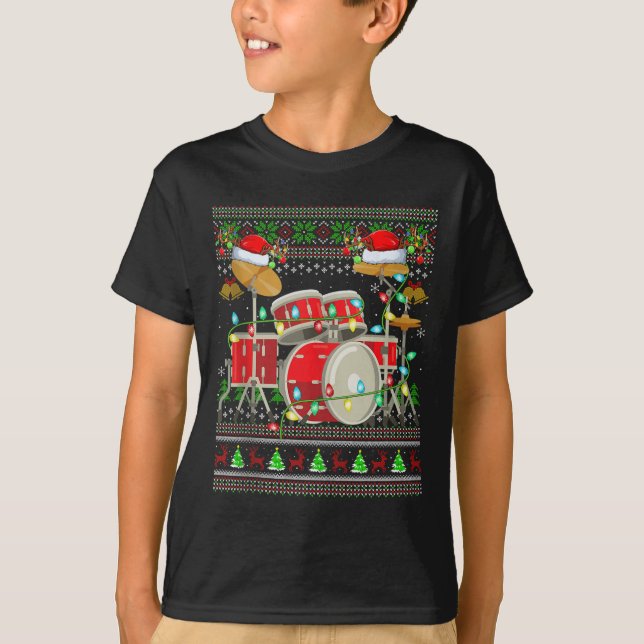 Drum Ugly Christmas Sweater Musical Drum Player Dr (Anverso)