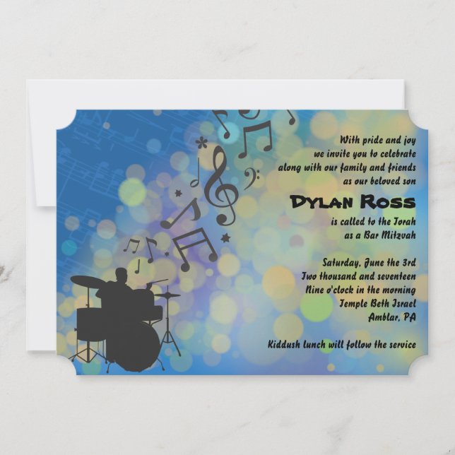 DRUMMER BOY Bar Mitzvah Invitación (Anverso)