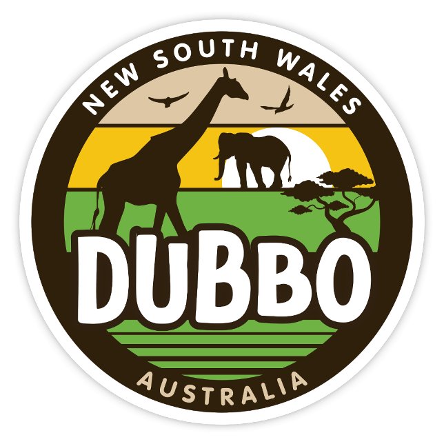Dubbo, Pegatina de Nueva Gales del Sur en Australi (Dubbo, New South Wales Australia Retro Round Sticker)