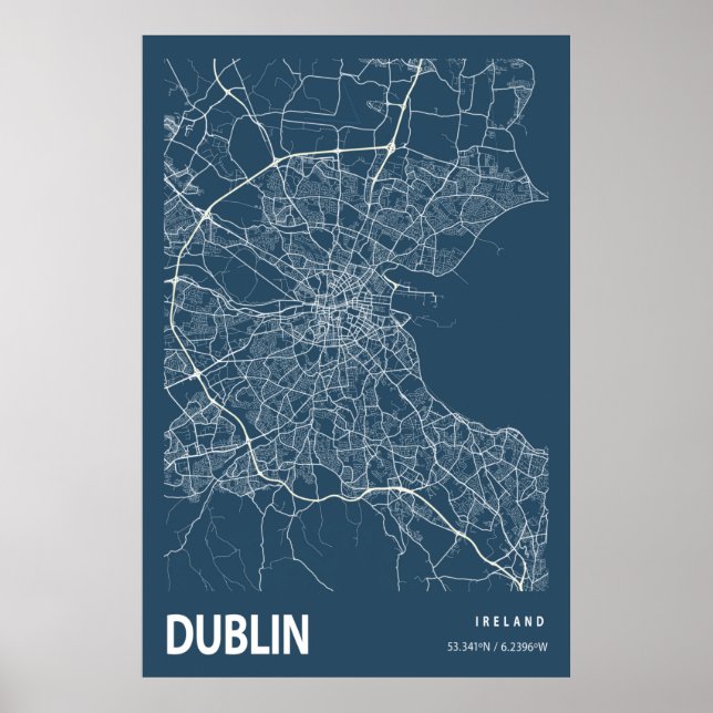 Dublín Irlanda Mapa de la línea de arte Impresión  (Frente)
