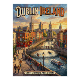 Dublín Irlanda Póster de viaje vintage Ciudad de L