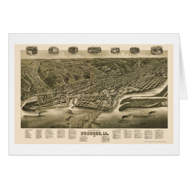 Dubuque, mapa panorámico de Iowa - 1889 (Anverso (Horizontal))