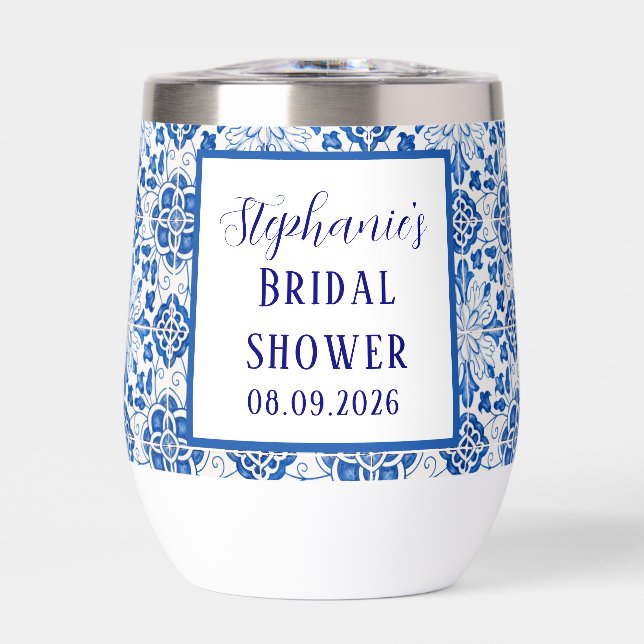 Ducha azul mediterránea azul de azulejos portugues (Frente)