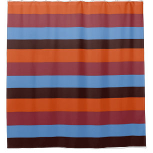 Ducha Azul, Naranja, marrón, franjas rojas Cortina de du
