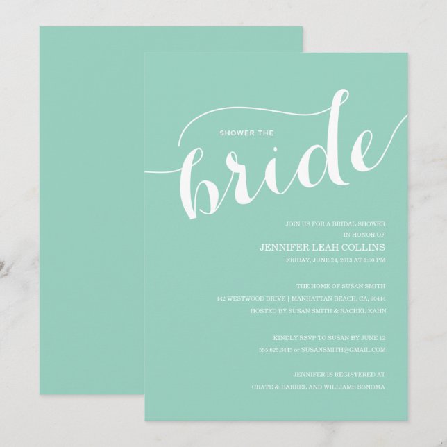 Ducha azul turquesa invitación a la novia (Anverso / Reverso)