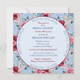 Ducha azul y borgoña en la ducha de novia