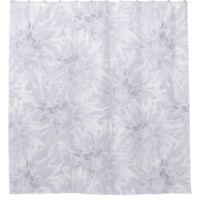 Ducha Blanco con dahlias grises. Cortina de baño (Anverso)