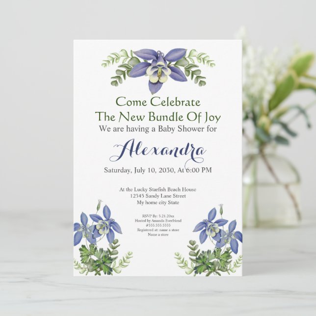 Ducha Blue columbine Floral Baby Boy (Anverso de pie)