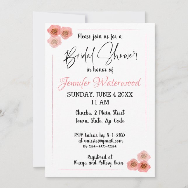 DUCHA BRIDAL CON Invitación A ROSAS (Anverso)
