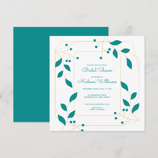 DUCHA BRIDAL Verde azulada y floral de oro (Anverso / Reverso)