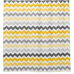 Ducha Chevron gris oscuro amarillo raya la cortina de