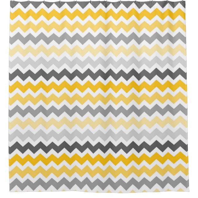 Ducha Chevron gris oscuro amarillo raya la cortina de (Anverso)