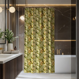 Ducha Cortina Botánica de Lujo Verde Dorado Chic Decorac